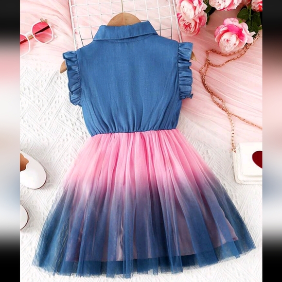 Toddler Girl Ombre Ruffle Trim Mesh Hem Shirt Dress - Picture 2 of 6